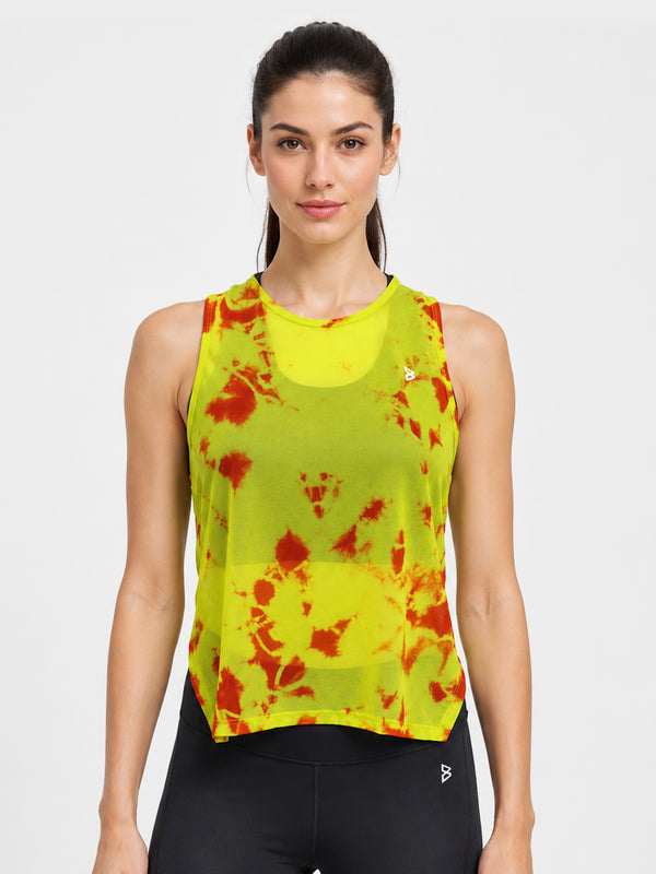 Neon Tie-Dye Overlapping Mesh Tank