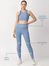 Power Blue Ribbed High Rise Leggings BODD ACTIVE