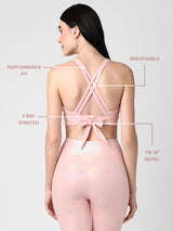 Peachy Pink Holo Tie Up Sports Bra BODD ACTIVE
