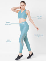 Teal Embossed Mesh Cut Out Set BODD ACTIVE