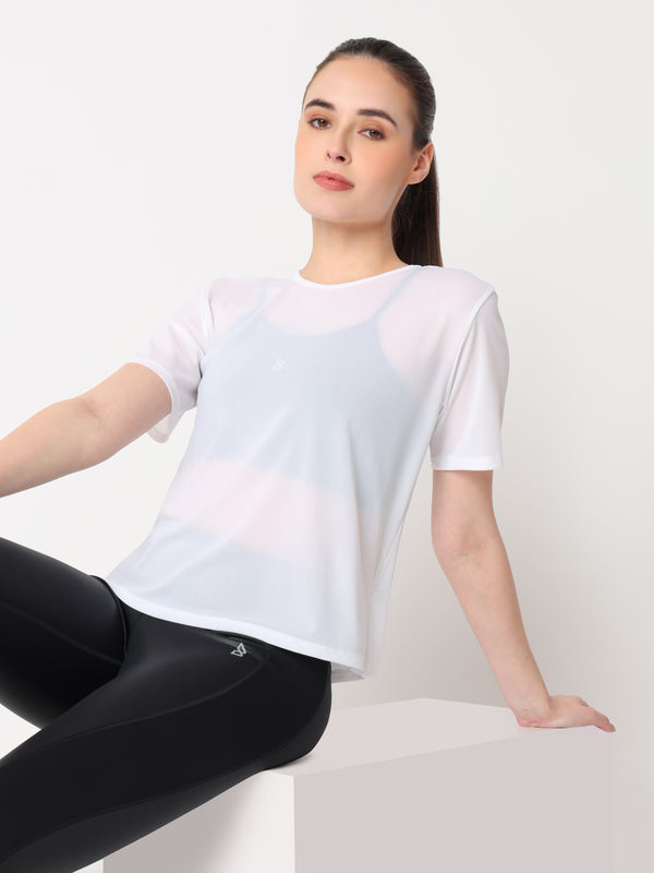 White Open Back Mesh Tee