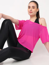 Hot Pink Mesh Off-Shoulder Tee