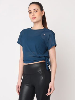 Crystal Teal Tie-up Mesh Tee