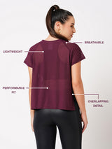 Plum Overlapping Mesh Tee BODD ACTIVE