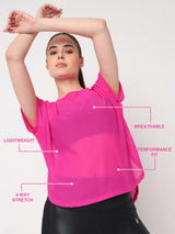Hot Pink All Mesh Sheer Tee