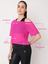 Hot Pink Mesh Off-Shoulder Tee