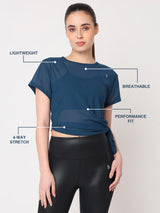 Crystal Teal Tie-up Mesh Tee