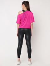 Hot Pink Mesh Off-Shoulder Tee