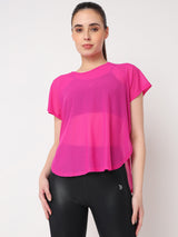 Hot Pink All Mesh Sheer Tee