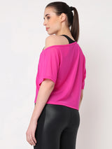 Hot Pink Mesh Off-Shoulder Tee