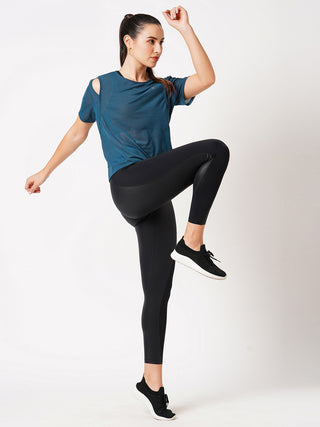 Teal Cut Out Mesh Tee