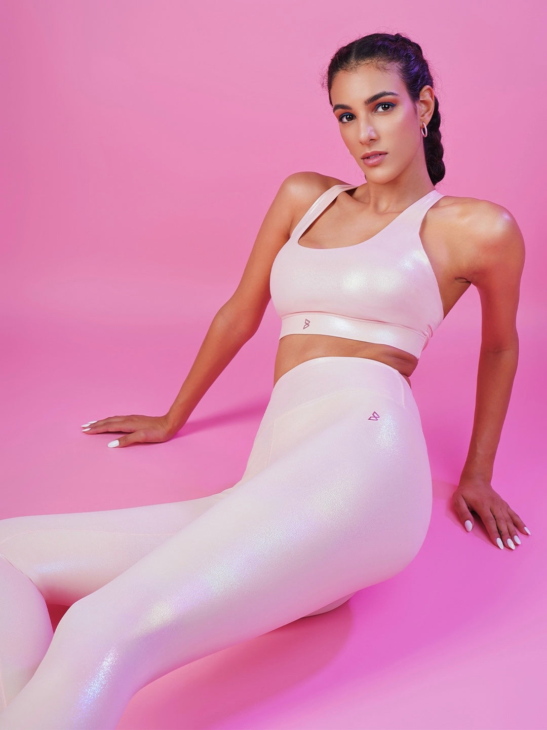 Peachy Pink Holo Tie Up Sports Bra BODD ACTIVE