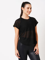 Black All Mesh Sheer Tee