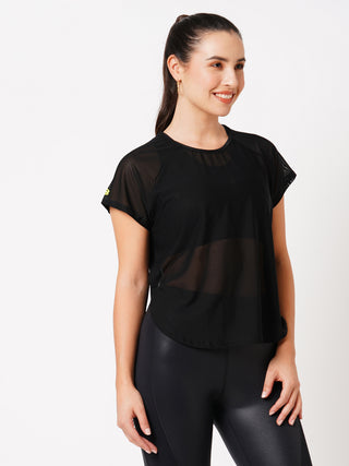 Black All Mesh Sheer Tee