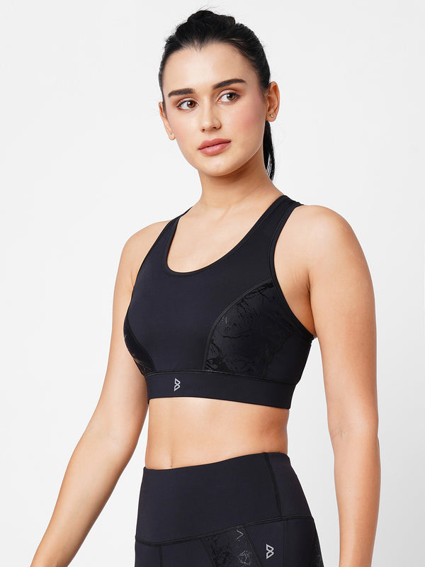 Black Marble Sports Bra