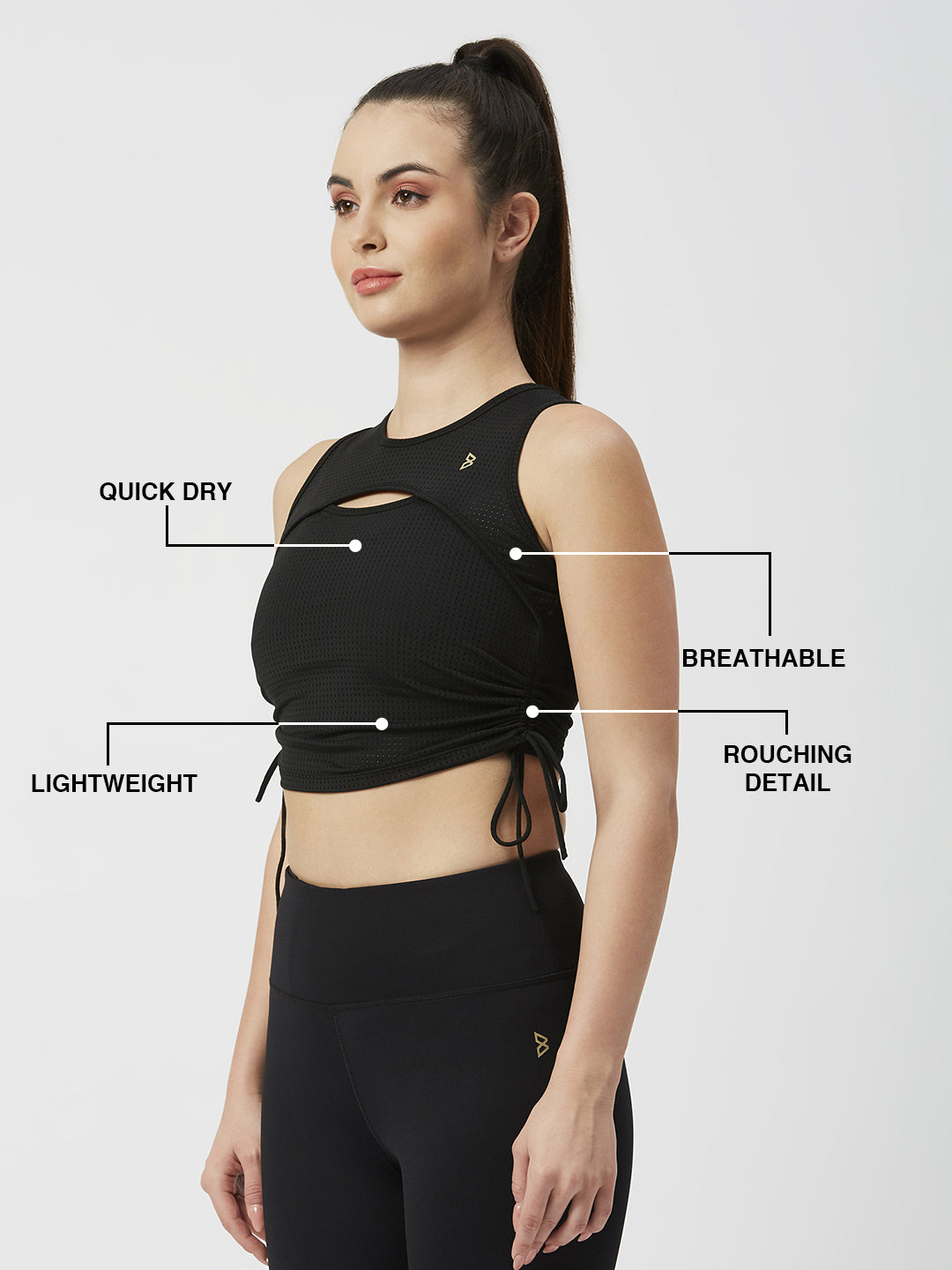 Black Mesh Rouched Top