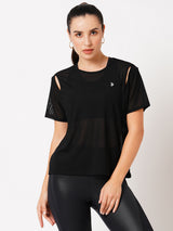 Black Cut Out Mesh Tee