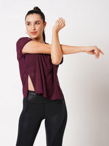Plum Overlapping Mesh Tee BODD ACTIVE