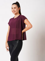 Plum Overlapping Mesh Tee BODD ACTIVE