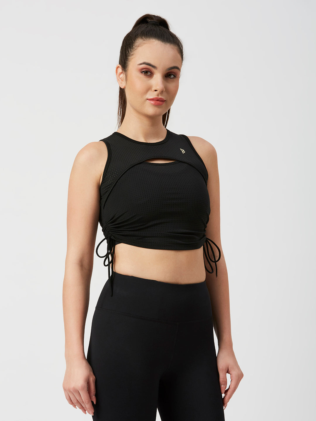 Black Mesh Rouched Top