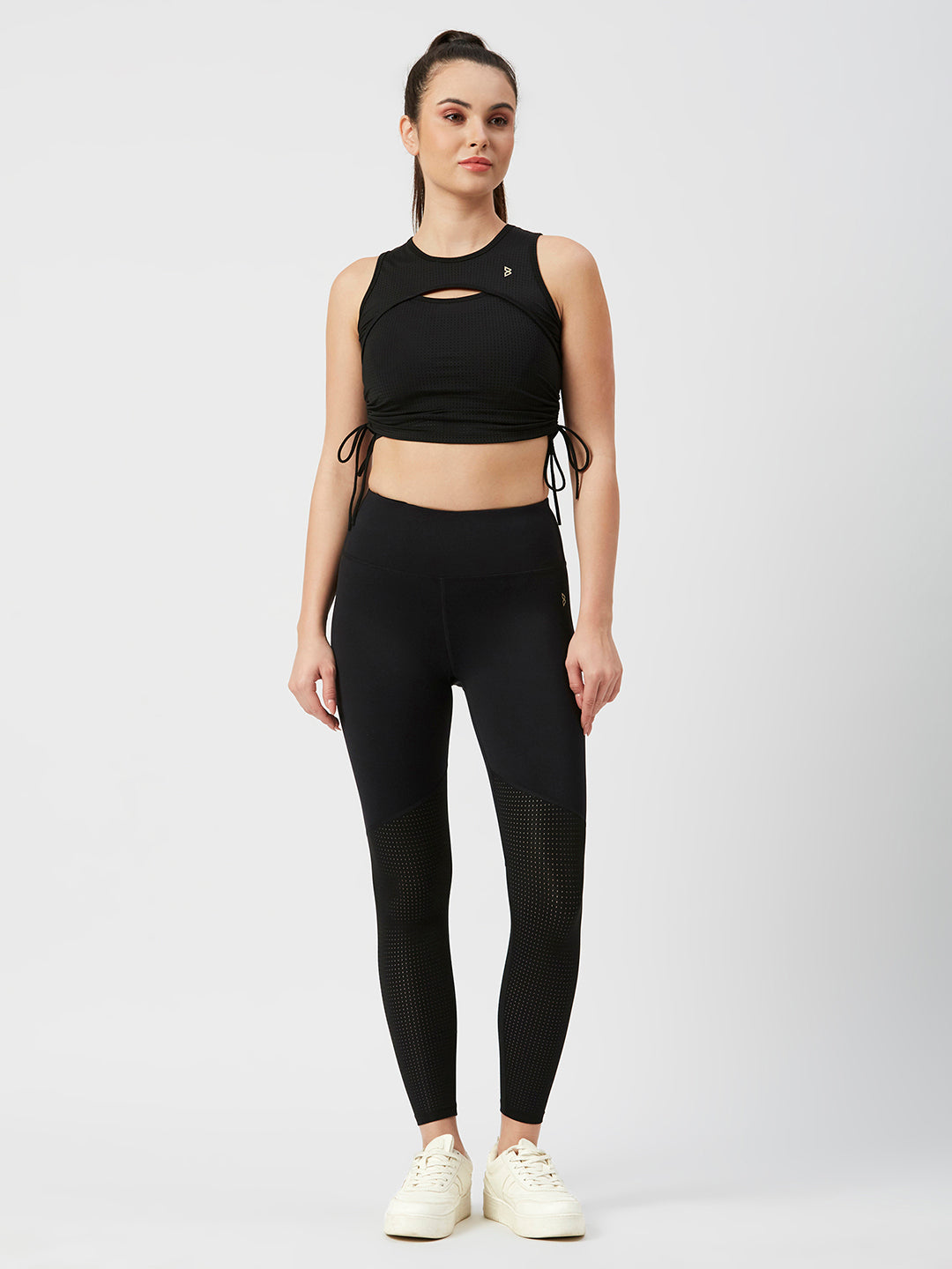Black Mesh Rouched Top