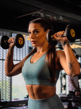 Teal Embossed Mesh Cut Out Sports Bra