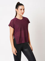 Plum Overlapping Mesh Tee