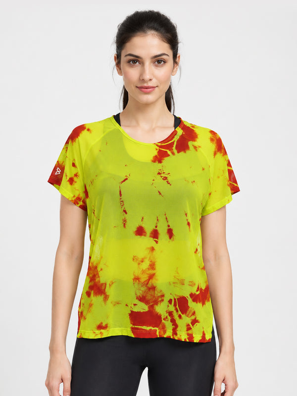 Neon Tie-Dye Overlapping Mesh Tee