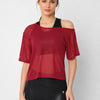 Aurora Red Off Shoulder Mesh Tee