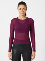 Wine Mesh Long Sleeve Tee