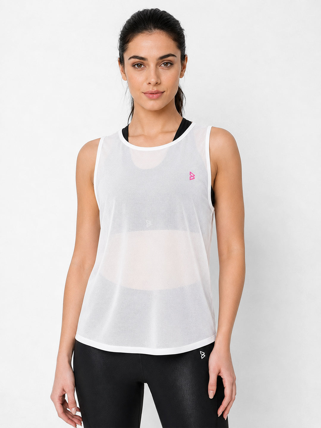 White Rouched Mesh Tank