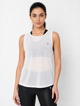 White Rouched Mesh Tank