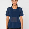 Crystal Teal Twisty Back Mesh Tee