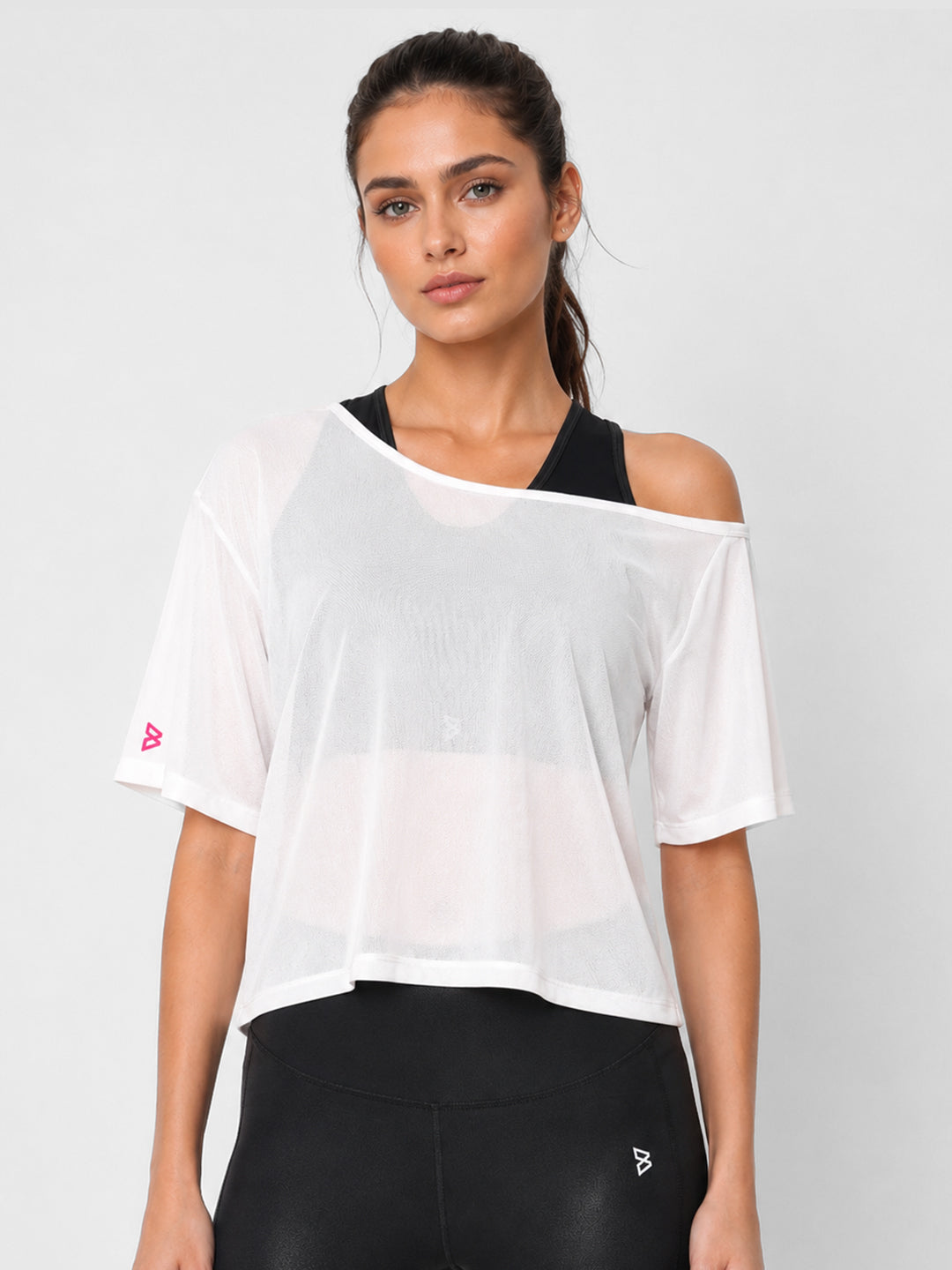 White Off-Shoulder Mesh Tee