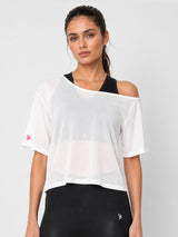 White Off-Shoulder Mesh Tee