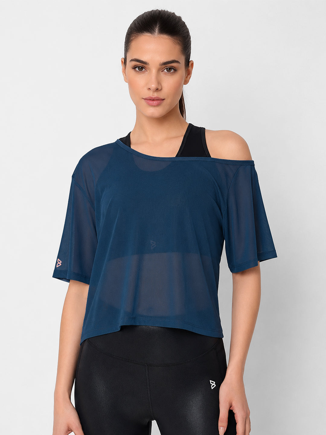 Crystal Teal Off Shoulder Mesh Tee