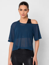 Crystal Teal Off Shoulder Mesh Tee