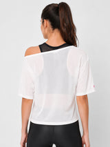 White Off-Shoulder Mesh Tee