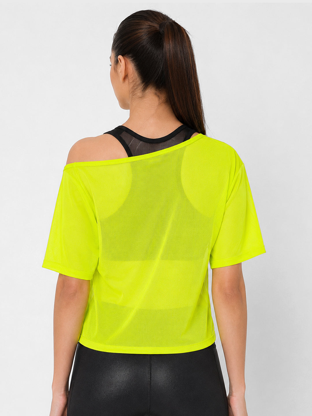 Neon Off-Shoulder Mesh Tee
