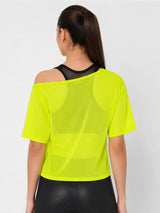 Neon Off-Shoulder Mesh Tee
