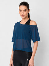Crystal Teal Off Shoulder Mesh Tee
