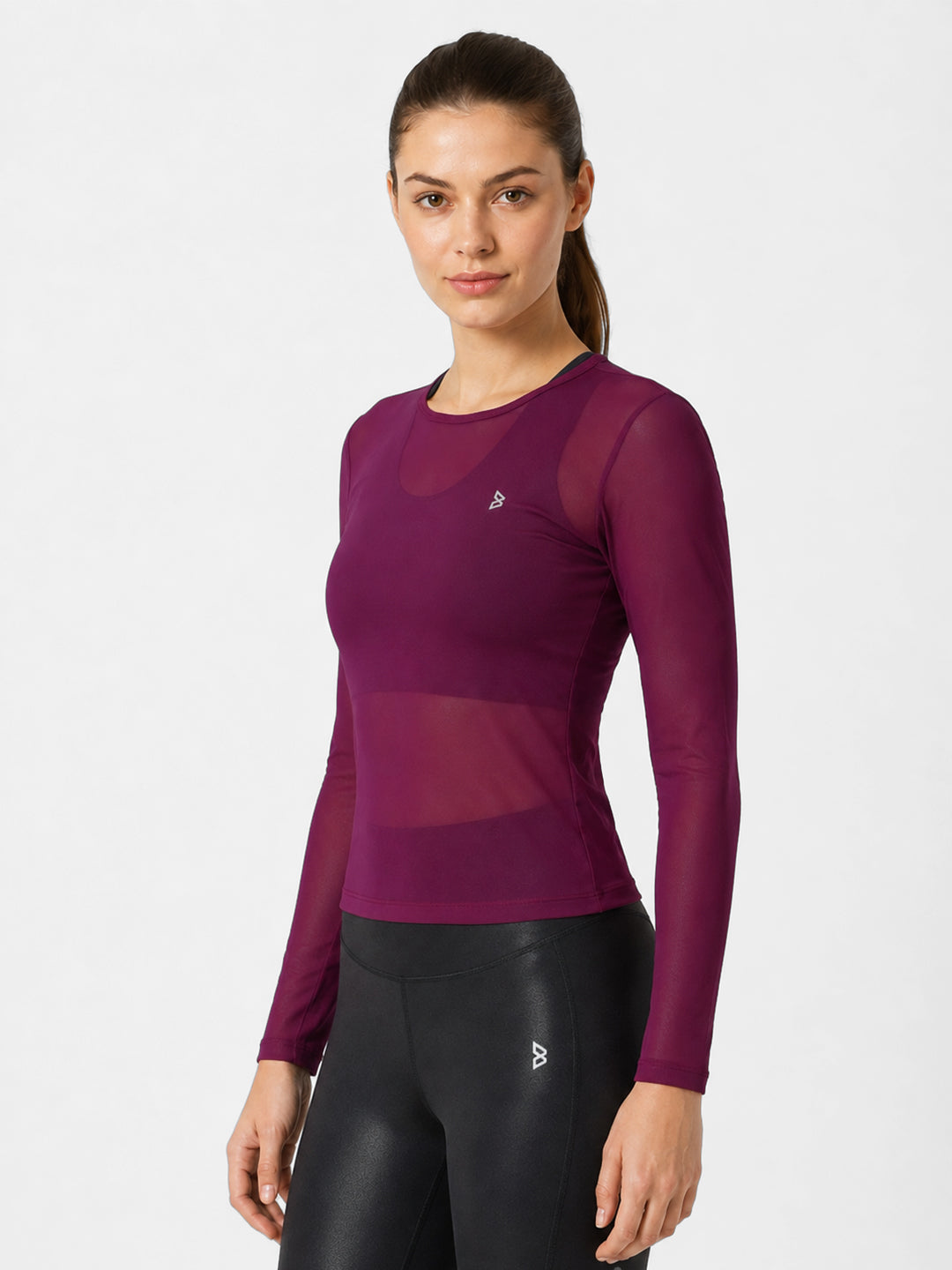 Wine Mesh Long Sleeve Tee