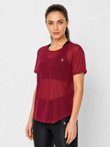 Aurora Red Overlapping Mesh Tee