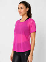 Pink Twisty Back Mesh Tee
