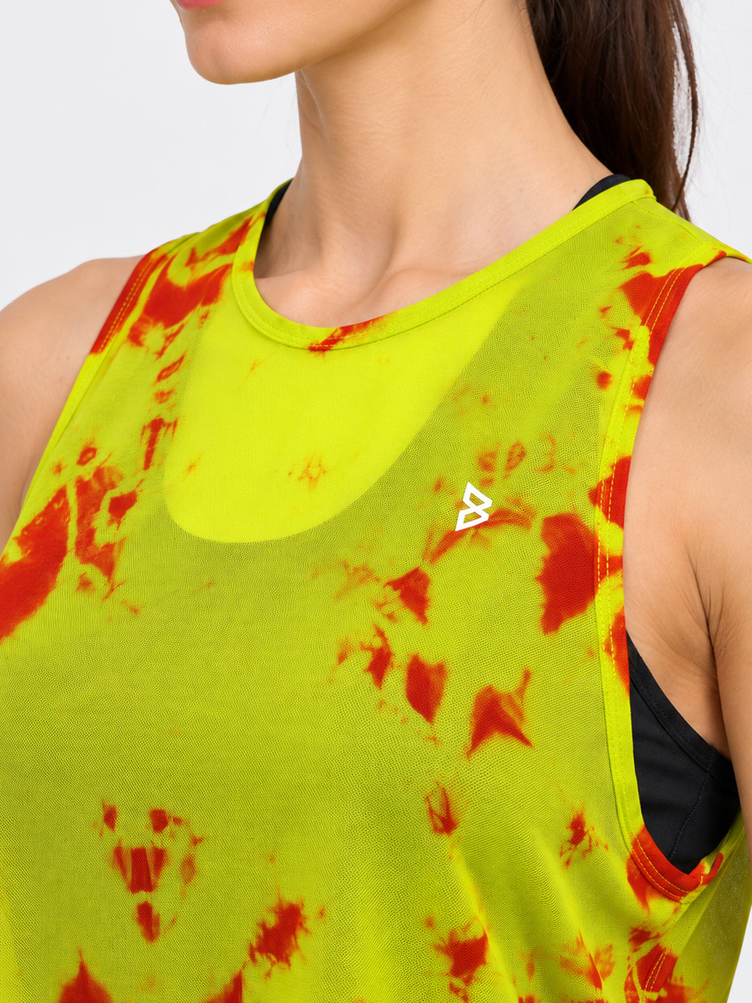 Neon Tie-Dye Overlapping Mesh Tank