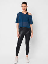 Crystal Teal Off Shoulder Mesh Tee
