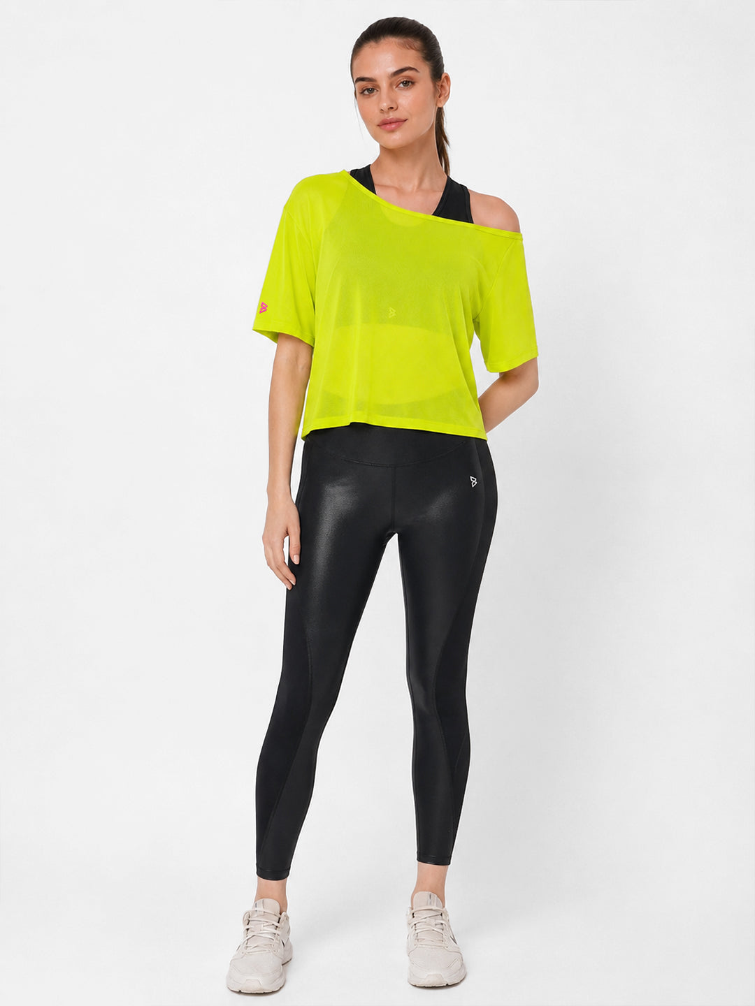 Neon Off-Shoulder Mesh Tee