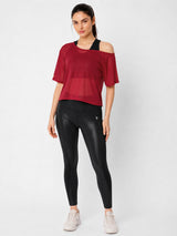 Aurora Red Off Shoulder Mesh Tee