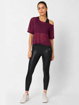 Wine Off-Shoulder Mesh Tee
