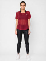 Aurora Red Overlapping Mesh Tee